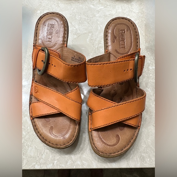 Born  Orange Comfort Sandals Wedge Buckle Leather Slip-On Style Size 6 - Picture 2 of 7